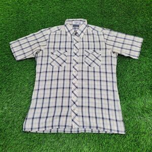 Vintage 80s Disco Hippie Plaid Shirt Large 22x31 Poplin USA